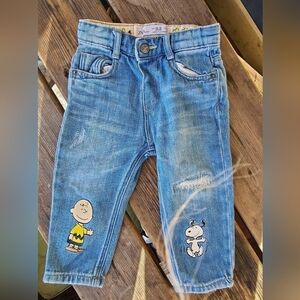 ZARA PEANUTS SZ 12-18M VGUC BLUE SNOOPY CHARLIE BROWN skinny jeans